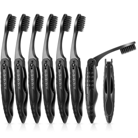 8 Packs Travel Toothbrushes Individually Wrapped Black Folding Toothbrush for Travel Camping Portable Charcoal Toothbrush with