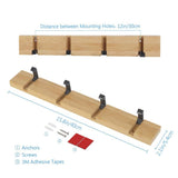 Wooden Coat Hooks Coat Rack Wall Mounted, Modern Coat Rack, Space-Saving Coat Hook with 4 Standard Retractable Hooks Hat Coat