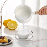 Small Enamel on Steel Saucepan Milk Pot Butter Warmer with Wooden Handle, Stove Top Soup Pot for Home Kitchen Cooking Heating In Australia - Darrahopens