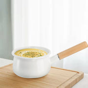 Small Enamel on Steel Saucepan Milk Pot Butter Warmer with Wooden Handle, Stove Top Soup Pot for Home Kitchen Cooking Heating In Australia - Darrahopens