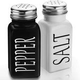 Salt and Pepper Shakers Set, Cute Glass Spice Shaker with Stainless Steel Lid, Black and White Farmhouse Kitchen Table Decor 2pes