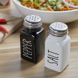 Salt and Pepper Shakers Set, Cute Glass Spice Shaker with Stainless Steel Lid, Black and White Farmhouse Kitchen Table Decor 2pes
