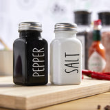 Salt and Pepper Shakers Set, Cute Glass Spice Shaker with Stainless Steel Lid, Black and White Farmhouse Kitchen Table Decor 2pes