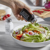 Salt and Pepper Shakers Set, Cute Glass Spice Shaker with Stainless Steel Lid, Black and White Farmhouse Kitchen Table Decor 2pes