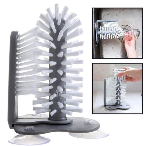 with Suction Base Bristle Brush for Beer Cup, Long Leg Cup, Red Wine Glass and More Bar Kitchen Sink Home Tools Grey