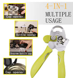 4-in-1 Stainless Steel Can Opener, Hand-Held Can Opener, Multifunctional, Sharp Blade, Labor-saving Handle, Easy To Grasp  Green