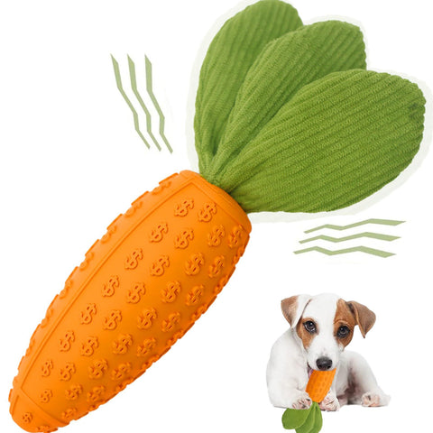 Dog Chew Toy, Carrot Dog Squeaky Toys for Aggressive Chewers, Natural Rubber Dog Teeth-Cleaning Toy for Puppy Small Medium