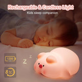 Night Light for Kids, Cute Pig Night Light, 3 Level Dimmable Toddler Night Light, LED Rechargeable Bedside Touch Lamp