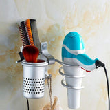 Aluminum Storage Holder Wall Mount Hair Dryer Holder Wall Phone Holder with Fixing Screws for Hair Dryer(Silver)
