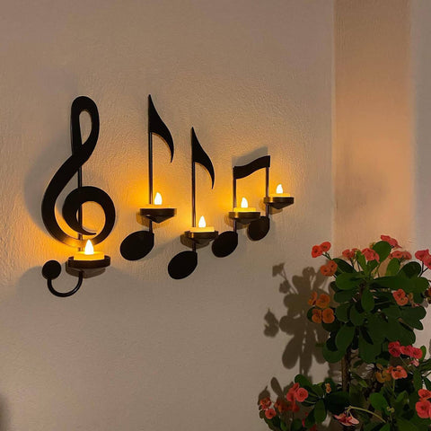 Black Metal Wall Sconce Candle Holder Set of 4 Music Symbol Wall Sconce Candlestick Holders Wall Mount Candlestick Candle Holders In Australia - Darrahopens