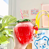 Strawberry Cup with Straw, Cute Strawberry Drinking Cups with Strawberry Pendant Portable Water Bottle for Girls Cup  (1 Pcs)