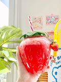 Strawberry Cup with Straw, Cute Strawberry Drinking Cups with Strawberry Pendant Portable Water Bottle for Girls Cup  (1 Pcs)