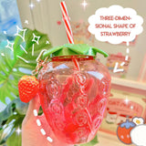Strawberry Cup with Straw, Cute Strawberry Drinking Cups with Strawberry Pendant Portable Water Bottle for Girls Cup  (1 Pcs)