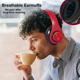 Stereo Gaming Headset Foldable Over Ear Headphones with Mic, LED Light, Bass Surround, Soft Memory Earmuffs (Red/Black)