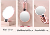 1X 5X Handheld Mirror with Handle for Travel， Magnifying Mirror, Magnification, Rotation Adjustable Handle, Double Sided Folding