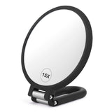Magnifying Handheld Mirror Double Sided, 1X 15X Magnification Hand Mirror, Travel Folding Held Adjustable Rotation Pedestal Makeup