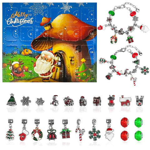 Christmas Advent Calendar Bracelets, 24 Days Xmas Countdown Calendar with 2pcs DIY Charm Bracelets Kits,Gifts for Girls Teens