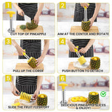 Premium Pineapple Corer and Slicer Tool - Sharp Pineapple Cutter with Serrated Tips - Easy to Use and Clean - Stainless (Yellow)