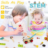 Tool Kit for Kids, Wooden Toddler Tools Set Including Tool Box & DIY Stickers, Montessori Educational Construction Toys
