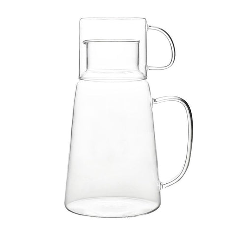 Glass Pitcher with Lid – Multifunctional Bedside Water Carafe and Glass Set - Premium 1.3L Glass Water Carafe with Handle