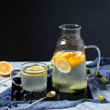 Glass Pitcher with Lid – Multifunctional Bedside Water Carafe and Glass Set - Premium 1.3L Glass Water Carafe with Handle