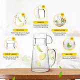 Glass Pitcher with Lid – Multifunctional Bedside Water Carafe and Glass Set - Premium 1.3L Glass Water Carafe with Handle