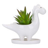 Desktop Cute Cartoon Herbivorous Dinosaur White Ceramic Succulent Pot with Tray, Bonsai Cactus Flower Pot Vase Holder Decorative In Australia - Darrahopens