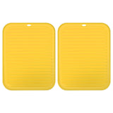 Dish Drying Mat Set, 2 Pcs 12" x 9" Silicone Sink Drain Pad Heat Resistant Suitable for Kitchen Counter, Fridge, Drawer - Yellow