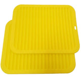 Dish Drying Mat Set, 2 Pcs 12" x 9" Silicone Sink Drain Pad Heat Resistant Suitable for Kitchen Counter, Fridge, Drawer - Yellow