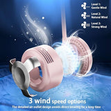 Rotatable Hands-Free Personal Fan•USB Rechargeable with 3 Speeds Bladeless Fan, Adjustable MiniFan for Indoor Outdoor (pink)
