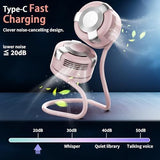 Rotatable Hands-Free Personal Fan•USB Rechargeable with 3 Speeds Bladeless Fan, Adjustable MiniFan for Indoor Outdoor (pink)