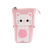 Cute cat retractable pencil case/zipper canvas box+PU cartoon pencil case stationery box for children, girls, boys, school supplies In Australia - Darrahopens