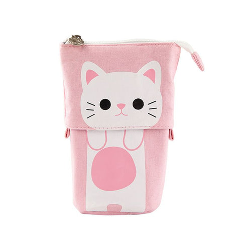 Cute cat retractable pencil case/zipper canvas box+PU cartoon pencil case stationery box for children, girls, boys, school supplies In Australia - Darrahopens