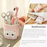 Cute cat retractable pencil case/zipper canvas box+PU cartoon pencil case stationery box for children, girls, boys, school supplies In Australia - Darrahopens