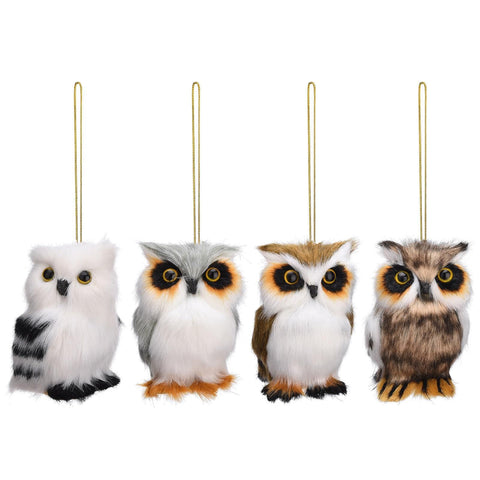 4pcs，Furry Christmas hanging owl decoration with feathers, small artificial owl, mini cute owl, Christmas hanging owl decoration In Australia - Darrahopens