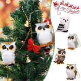 4pcs，Furry Christmas hanging owl decoration with feathers, small artificial owl, mini cute owl, Christmas hanging owl decoration