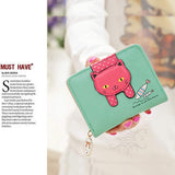Girls,Faux Leather Wallet Cute Cat Wallet Cat Pattern Purse Coin Holder Card Organizer,Bifold,Spacious(Green) In Australia - Darrahopens