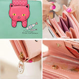 Girls,Faux Leather Wallet Cute Cat Wallet Cat Pattern Purse Coin Holder Card Organizer,Bifold,Spacious(Green) In Australia - Darrahopens