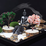Desktop mini garden with white sand artificial bonsai, tree stones, rake and accessories - Office decoration sand garden kit