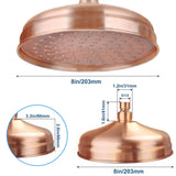 Copper Shower Heads Antique Red - Round 8 Inch Rainfall Garden High Pressure with Adjustable Rain Shower Heads
