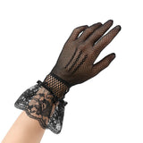 2 pairs Lace Gloves, Long Satin Gloves Tea Party Gloves for Women Short Silk Gloves Mesh Gloves Halloween Wedding