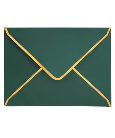 50 PCS Invitation Envelopes , Green Envelopes 5 x 7 Inch V-Flap Mailing Card Envelopes Quick Seal Envelopes with Gold Border