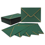 50 PCS Invitation Envelopes , Green Envelopes 5 x 7 Inch V-Flap Mailing Card Envelopes Quick Seal Envelopes with Gold Border