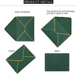 50 PCS Invitation Envelopes , Green Envelopes 5 x 7 Inch V-Flap Mailing Card Envelopes Quick Seal Envelopes with Gold Border