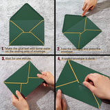 50 PCS Invitation Envelopes , Green Envelopes 5 x 7 Inch V-Flap Mailing Card Envelopes Quick Seal Envelopes with Gold Border