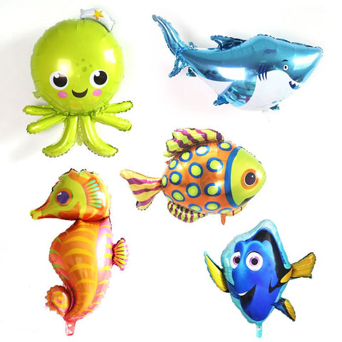 Foil Fish Balloons Decoration Aluminum Sea Creatures Tropical Fish Mylar Self-Sealing Baby Shower Party Pack of 5