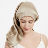 Mulberry Silk Sleep Cap, Silk Long Night Cap, Elastic, Breathable, Care for Women's Hair ( Apricot Color)