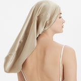 Mulberry Silk Sleep Cap, Silk Long Night Cap, Elastic, Breathable, Care for Women's Hair ( Apricot Color)