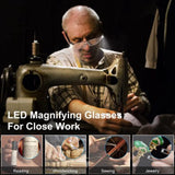 Magnifying Glasses with Light 180% LED Lighted Magnifier Eyeglasses for Reading Hobbies and Close Work Hands Magnifier