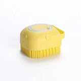 Pet Grooming Bath Massage Brush with Soap and Shampoo Dispenser, Soft Silicone Bristles for Long/Short Hair, Shower, Yellow